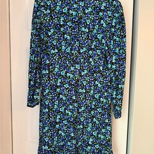 Floral Long Sleeve Dress - Blue and Green